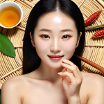 **

A radiant woman with glowing skin, showcasing the "Hanbang" skincare routine. Focus on the healthy, vibrant complexion achieved through traditional Korean herbal ingredients. Include elements like ginseng, green tea, and honey in the background, suggesting natural beauty and nourishment from within.

**