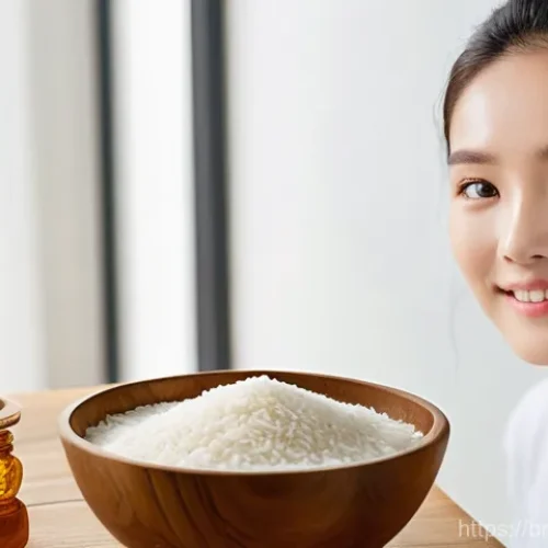 Home 22 한방 화장품 DIY 레시피 - **Prompt 1: Hanbang Rice and Honey Glow**
"A serene young woman in her early twenties, with clea...