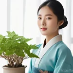 Home 9 한방 화장품의 원료별 특성 분석 - **Prompt:** A serene and elegant East Asian woman in her late 20s, with naturally glowing, healthy s...
