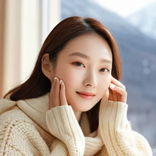 Home 20 한방 화장품의 계절별 사용법 - **Winter Warmth and Hydration with Hanbang**
"A serene young woman, in her late 20s to early 30s...